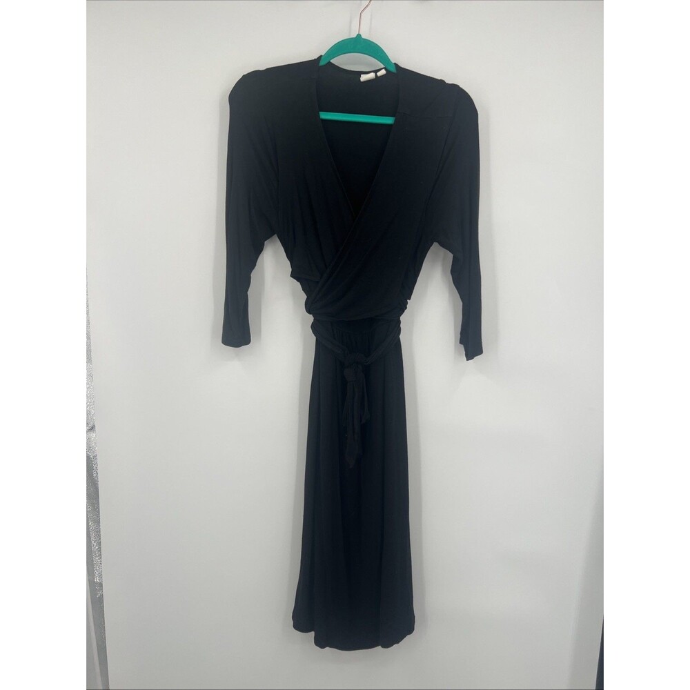 GAP Maternity Midi Black Dress Large 3/4 Sleeve Easy Breast Feed